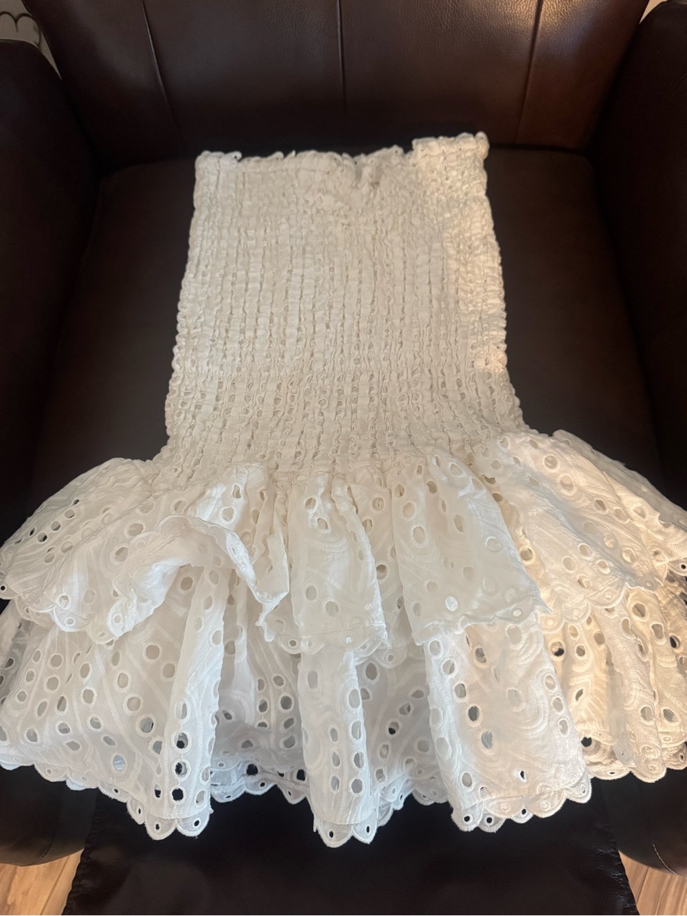 White Eyelet Ruffle Midi Skirt - Women